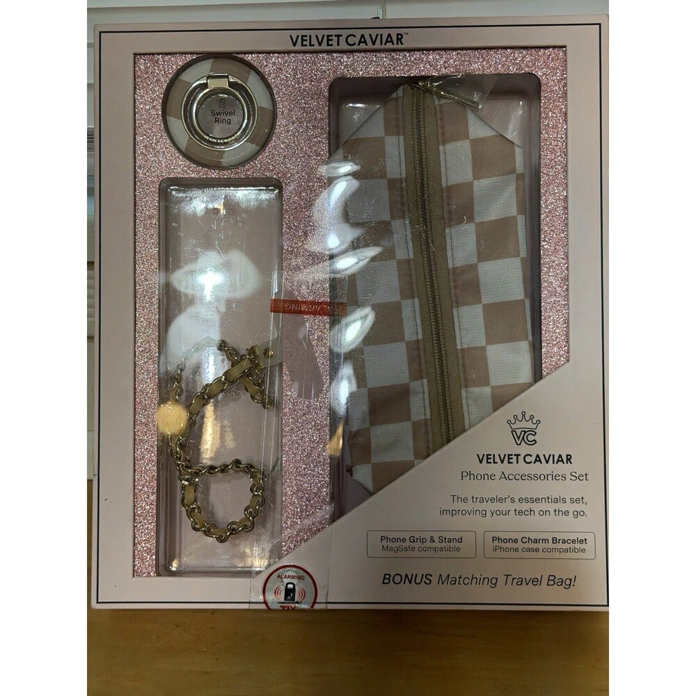 Velvet Caviar Neutral Checkered MagSafe Phone Accessories Set NWOT Open Box